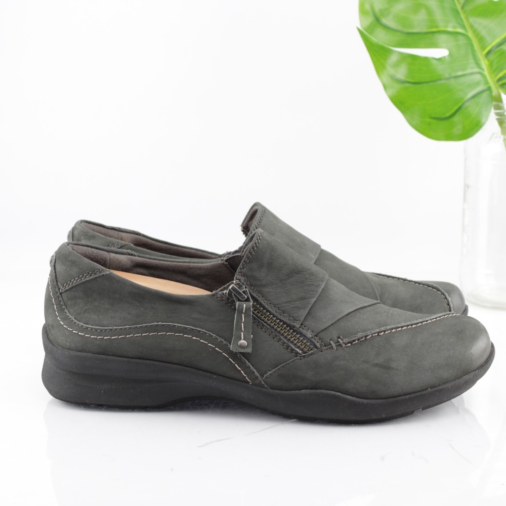 Earth Shoes Womens Anise Flat Size 8 Gray Leather Zip Relief Pod Comfort Walking
